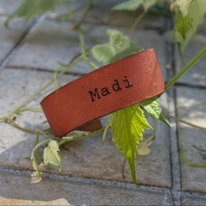 Personalized Leather Snap Cuff Bracelet “Madi” 8” EUC